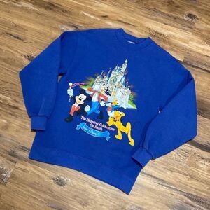 Vintage Disneyland  The Happiest Celebration  Crewneck Pullover Sweatshirt Blue